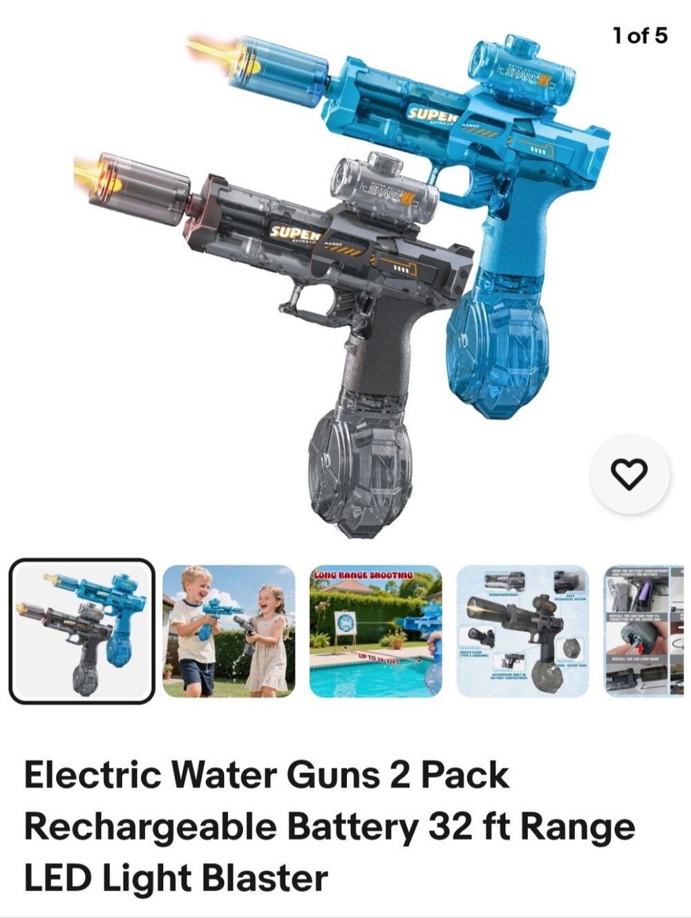 You Get 2 Kids Electric Water Blaster Pistol - Blue